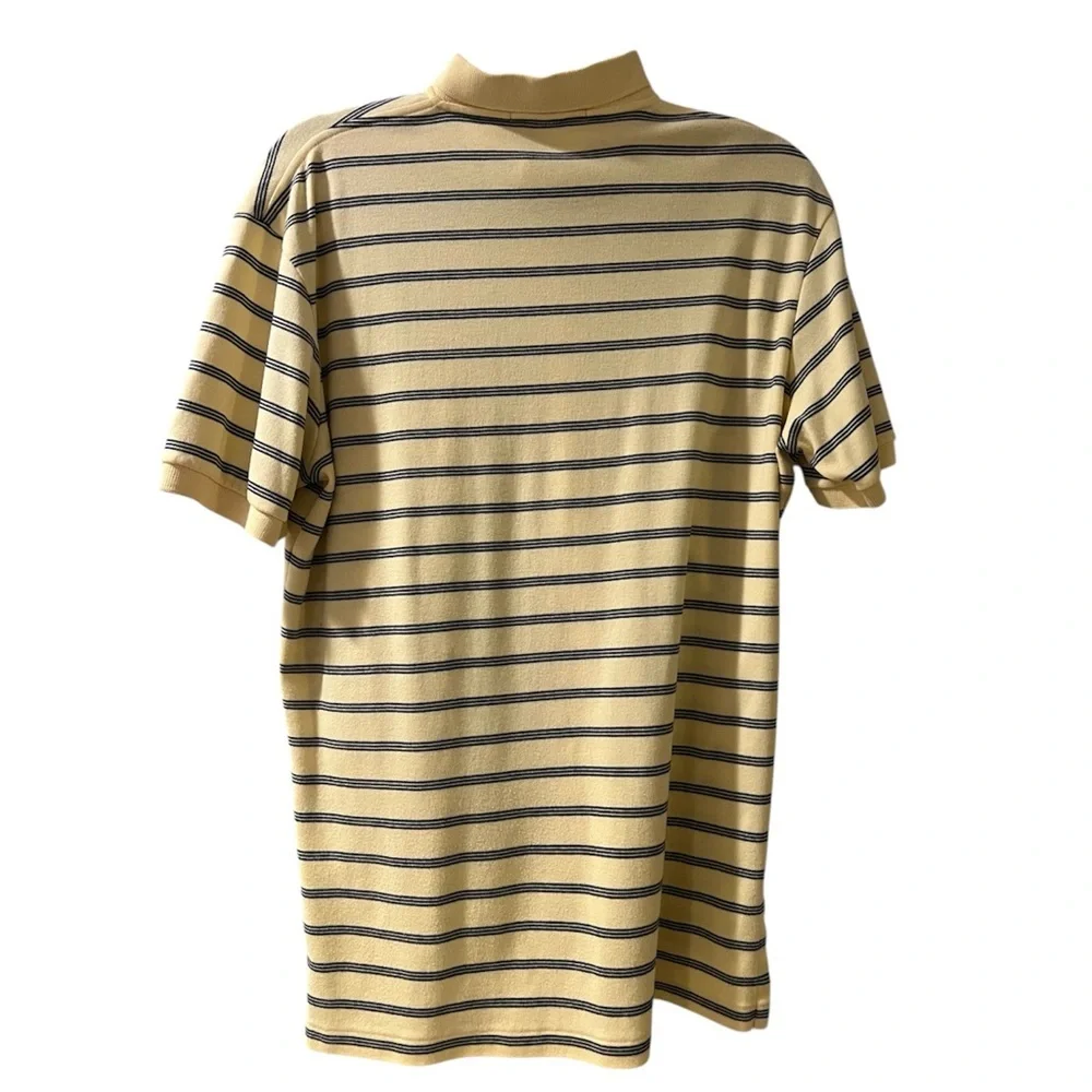 Vintage 100% Cotton Polo Ralph Lauren Yellow Polo Shirt with Blue Stripes- Sz S